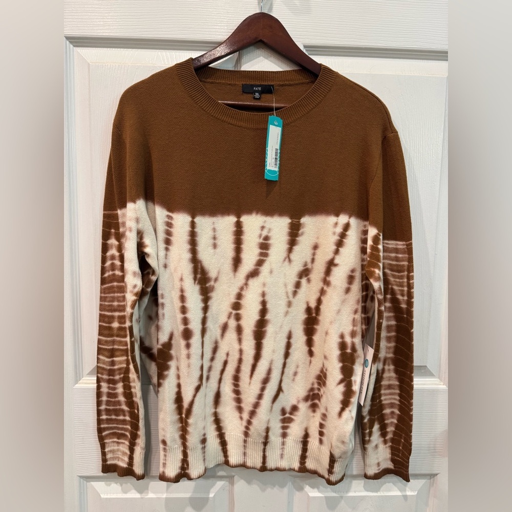 Fate Ziva Tie-Dye Crew Neck Sweater Brown/Ivory Color Women’s Size 1X